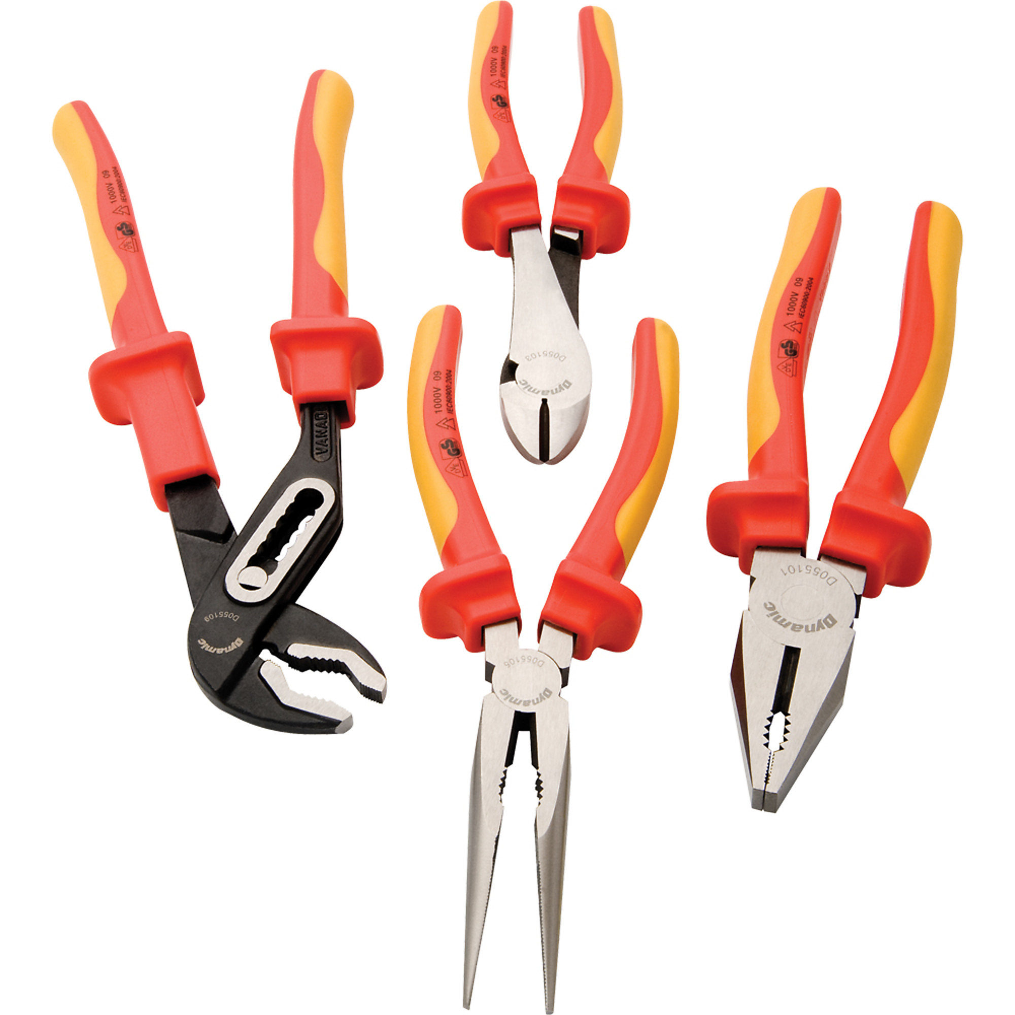 Dynamic Tools, 4 Piece Plier Set, 1000V Insulated, Pieces (qty.) 4 Material Alloy Steel, Model# D055210